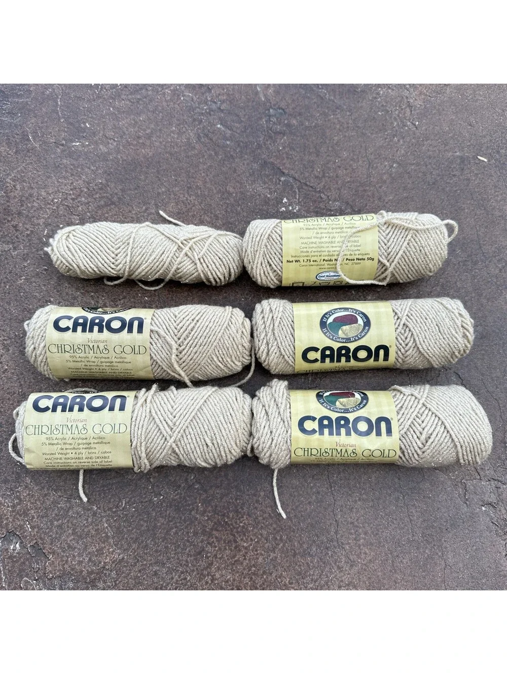 Six Skeins Caron Victorian Christmas Gold Yarn Lace Lot